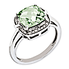 Sterling Silver 3.2 ct Cushion Green Quartz Ring with Diamonds