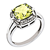 Sterling Silver 3.2 ct Checkerboard Lemon Quartz Ring with Diamonds