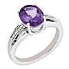 Sterling Silver 2.4 ct Oval Amethyst Ring with Diamonds