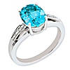 Sterling Silver 3.25 ct Oval Light Swiss Blue Topaz Ring with Diamonds