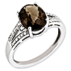Sterling Silver 2.4 ct Oval Smoky Quartz Ring with Diamonds