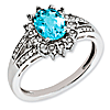 Sterling Silver 1.35 ct Light Swiss Blue Topaz Ring with Diamonds