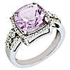 Sterling Silver 4.25 ct Checkerboard Pink Quartz Ring with Diamonds