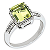 Sterling Silver 2 ct Emerald-cut Lemon Quartz Ring with Diamonds