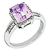 Sterling Silver 2 ct Emerald-cut Pink Quartz Ring with Diamonds
