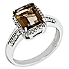 Sterling Silver 2 ct Emerald-cut Smoky Quartz Ring with Diamonds