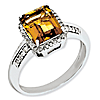 Sterling Silver 2 ct Emerald-cut Whiskey Quartz Ring with Diamonds