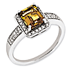 Sterling Silver 1.45 ct Octagonal Whiskey Quartz Ring with Diamonds