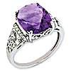 Sterling Silver 5.45 ct Amethyst and Diamond Ring with Scroll Design