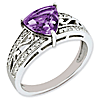  Sterling Silver 1.56 ct Trillion Cut Amethyst and Diamond Ring