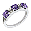 Sterling Silver 1.5 ct 3-Stone Amethyst Cushion Cut Ring with Diamonds