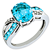 Sterling Silver 4.44 ct Oval Light Swiss Blue Topaz Ring with Diamonds
