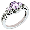 Sterling Silver 1.02 ct 3-Stone Pink Quartz Ring with Diamonds