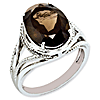 Sterling Silver 5.4 ct Oval Smoky Quartz Ring with Beaded Texture