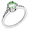 Sterling Silver 0.8 ct Oval Green Quartz and Diamond Ring