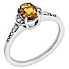 Sterling Silver 0.8 ct Oval Whiskey Quartz Ring with Diamond Accents
