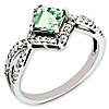 Sterling Silver 0.55 ct Square Green Quartz and Diamond Ring