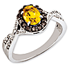 Sterling Silver 0.8 ct Citrine Ring with Smoky Quartz and Diamonds