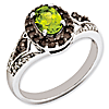 Sterling Silver 1.05 ct Peridot Ring with Smoky Quartz and Diamonds