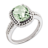 Sterling Silver 2.96 ct Green Quartz Ring with Beaded Shank