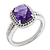 Sterling Silver 2.85 ct Amethyst Ring with Beaded Texture
