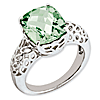 Sterling Silver 5.45 ct Green Quartz Ring with Fretwork Design