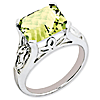 Sterling Silver 4.0 ct Lemon Quartz Ring with Floral Accents