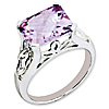 Sterling Silver 4.05 ct Octagonal Pink Quartz Ring with Floral Accents