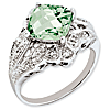 Sterling Silver 3.2 ct Square Checkerboard Green Quartz Diamond Ring