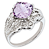Sterling Silver 3.2 ct Pink Quartz and Diamond Ring
