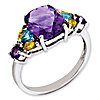 Sterling Silver 3 ct Amethyst Blue Topaz and Citrine Ring
