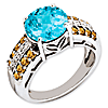 Sterling Silver 4.25 ct Blue Topaz Citrine and Diamond Ring