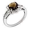 Sterling Silver 2.25 ct Smoky Quartz Ring with Diamonds Woven Design