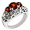 Sterling Silver 2.96 ct 3-Stone Garnet Ring with Leaf Design