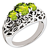 Sterling Silver 1.3 ct 3-Stone Oval Peridot Ring with Leaf Design