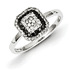 0.33 Ct Sterling Silver Black and White Diamond Square Frame Ring