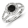 0.5 Ct Sterling Silver Black and White Diamond Round Frame Ring