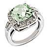 Sterling Silver 3.55 ct Checkerboard Green Quartz and Diamond Ring