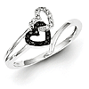 Sterling Silver 0.1 ct tw Black and White Diamond Heart Ring