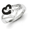 Sterling Silver .03 Ct Black and White Diamond Heart Ring