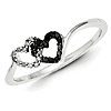 Sterling Silver 1/10 ct Black and White Diamond Hearts Ring