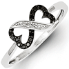 Sterling Silver Black and White Diamond Double Heart Ring