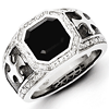 Sterling Silver Onyx Cross Men's Ring with Diamonds