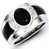 Sterling Silver Oval Onyx Ring with Diamonds