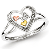 Sterling Silver 14K Yellow and Rose Gold Diamond Heart Ring