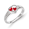 Rhodium-plated Sterling Silver Child's Red Enameled Heart Ring