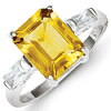 Sterling Silver Emerald Cut Citrine Ring