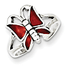 Sterling Silver Antiqued Red Enameled Butterfly Toe Ring