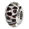 Sterling Silver Reflections Brown Floral Hand-blown Glass Bead