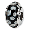 Sterling Silver Reflections Black White Blob Hand-blown Glass Bead
